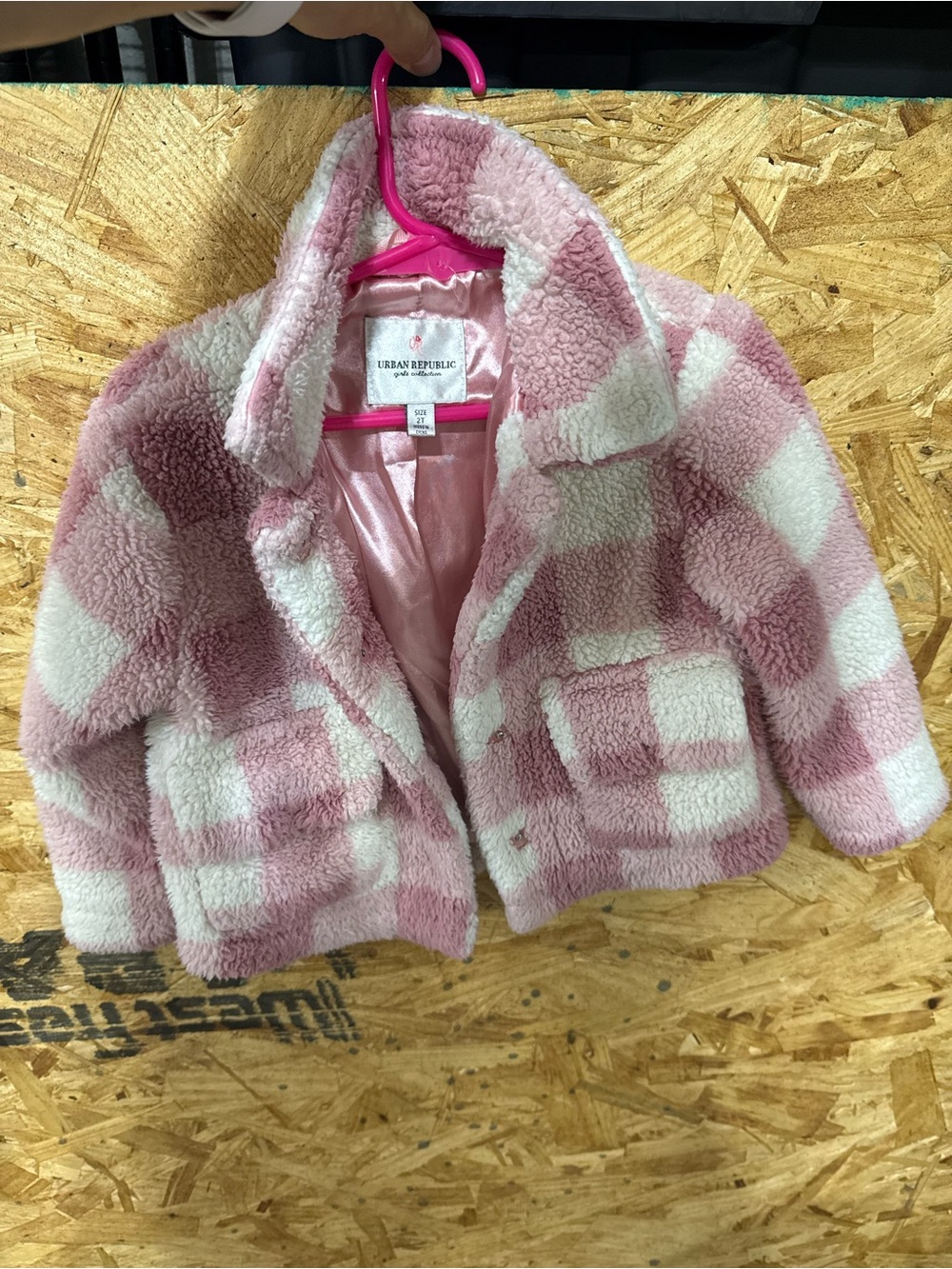 Urban Republic Pink & Cream Checkered Sherpa Jacket